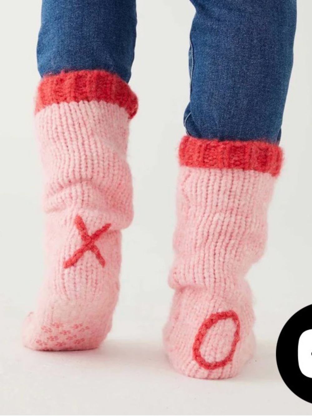 Cozy Pink & Red Knit Slipper Socks